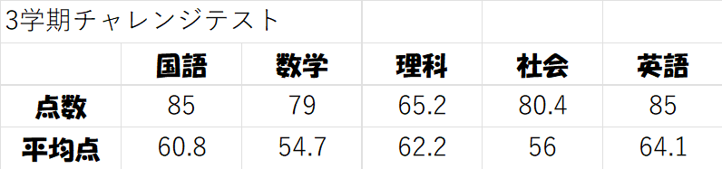 チャレンジテスト結果